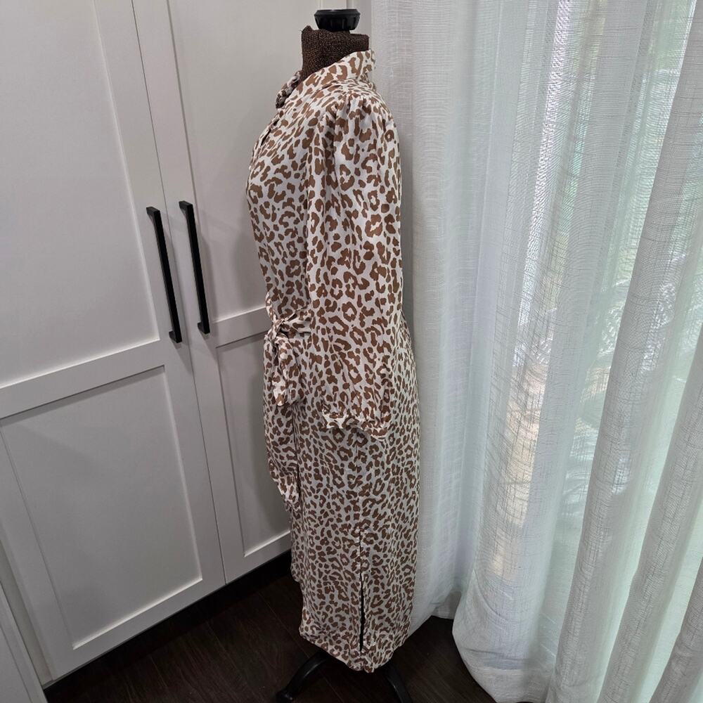 J. Crew Tie Waist Shirt Dress Bold Leopard Print Button-Up Maxi Dress Size 12 - Picture 2 of 12